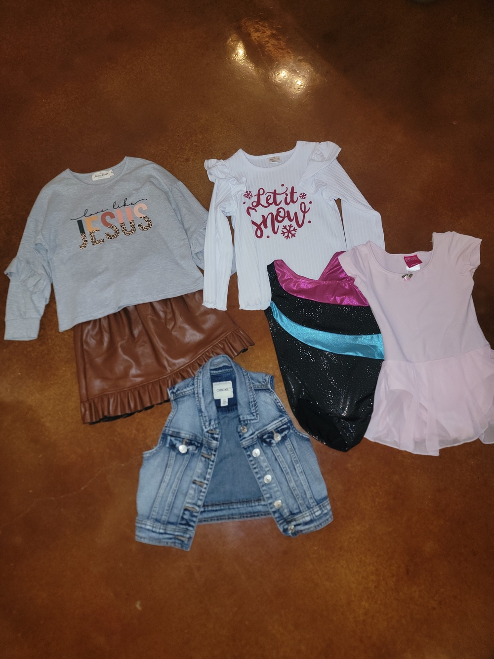 Girls Mixed Outfit Bundle - Pink, White, Brown, Denim, Black & Blue